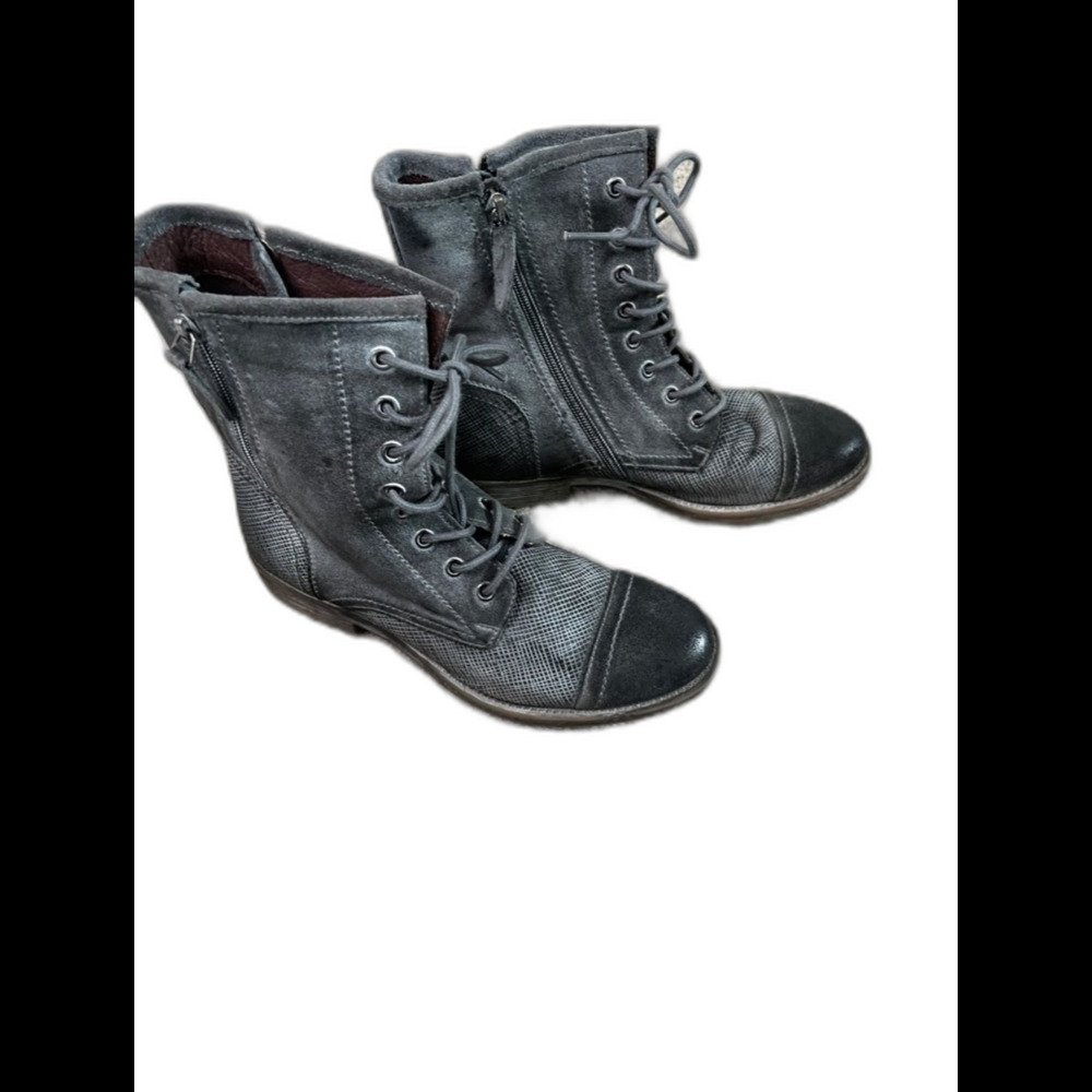 Roan Bed Stu Affair Women's Gray Lace-Up Leather Distressed Combat Boots Size 8